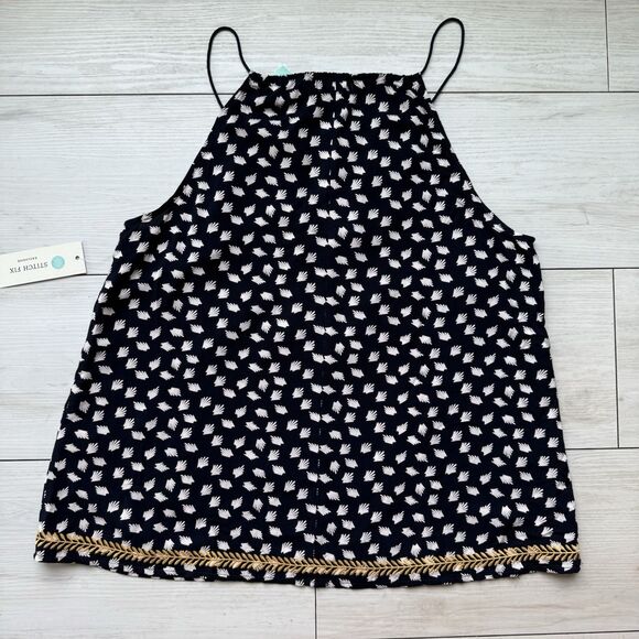 THML Navy Blue Women’s Small Silvano Embroidered Yellow Boho Tank Top Tassels - Picture 7 of 9